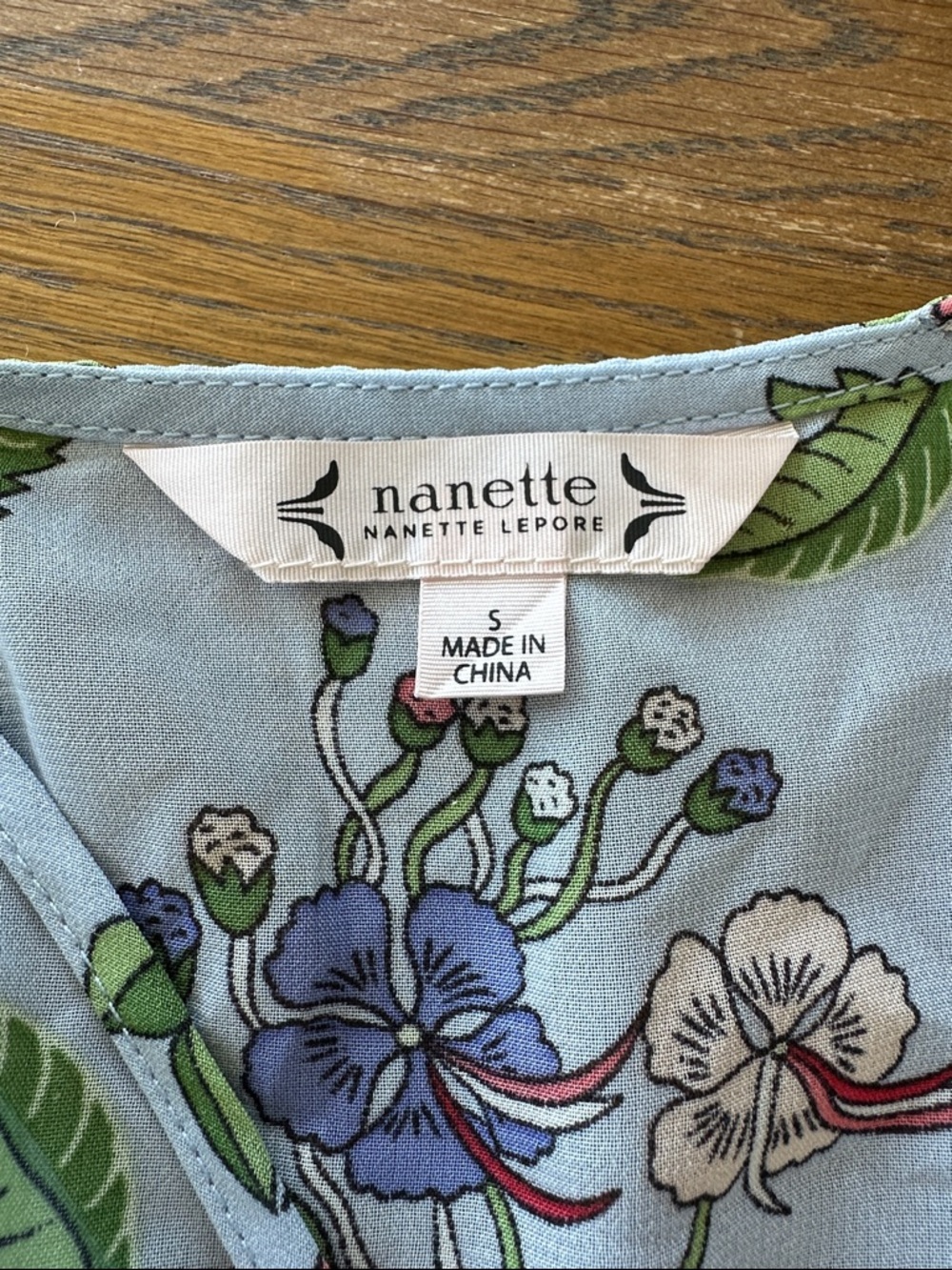 Nanette Lepore Light Blue Floral Hummingbird Ruffle Sleeve Spring Brunch Women - Picture 4 of 10